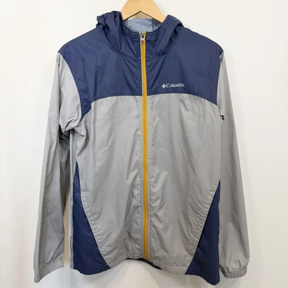 Columbia Youth Glennaker Rain Jacket Boys XL 18/20 Gray Blue Windbreaker Hooded